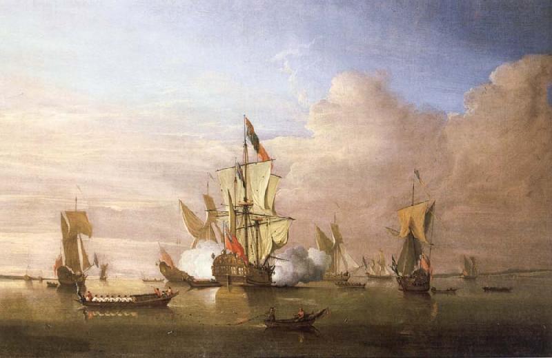 Monamy, Peter The Royal yacht Peregrine arriving in the Thames estuary with King George i aboard in September 1714 oil painting picture